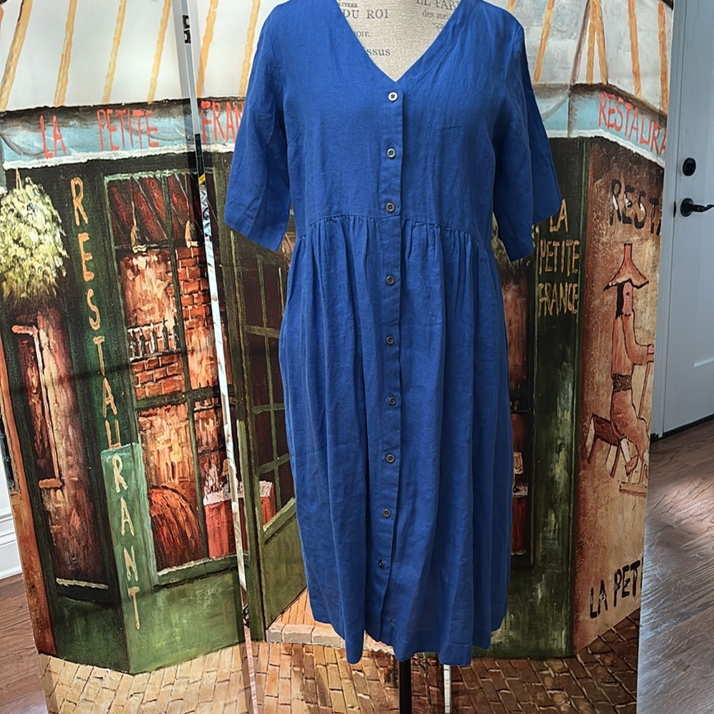 Gudrun Sjoden Woven Linen Dress, Sapphire Blue, Size Medium